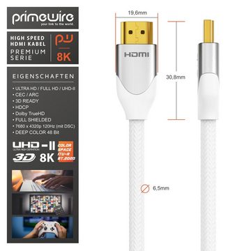 Primewire HDMI-Kabel, 2.1, HDMI Typ A (50 cm), 8K, Premium, Nylonummantelung, 7680 x 4320 @ 120 Hz mit DSC - 0,5m