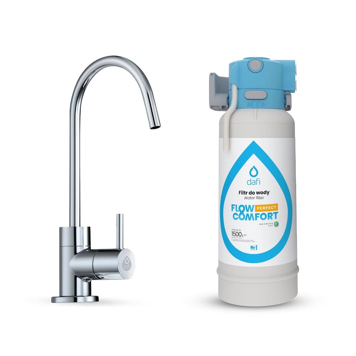 DAFI Wasserhahn-Wasserfilter Flow Comfort Wasserfiltersystem mit Wasserhahn, Filterleistung bis zu 4,3 l/min
