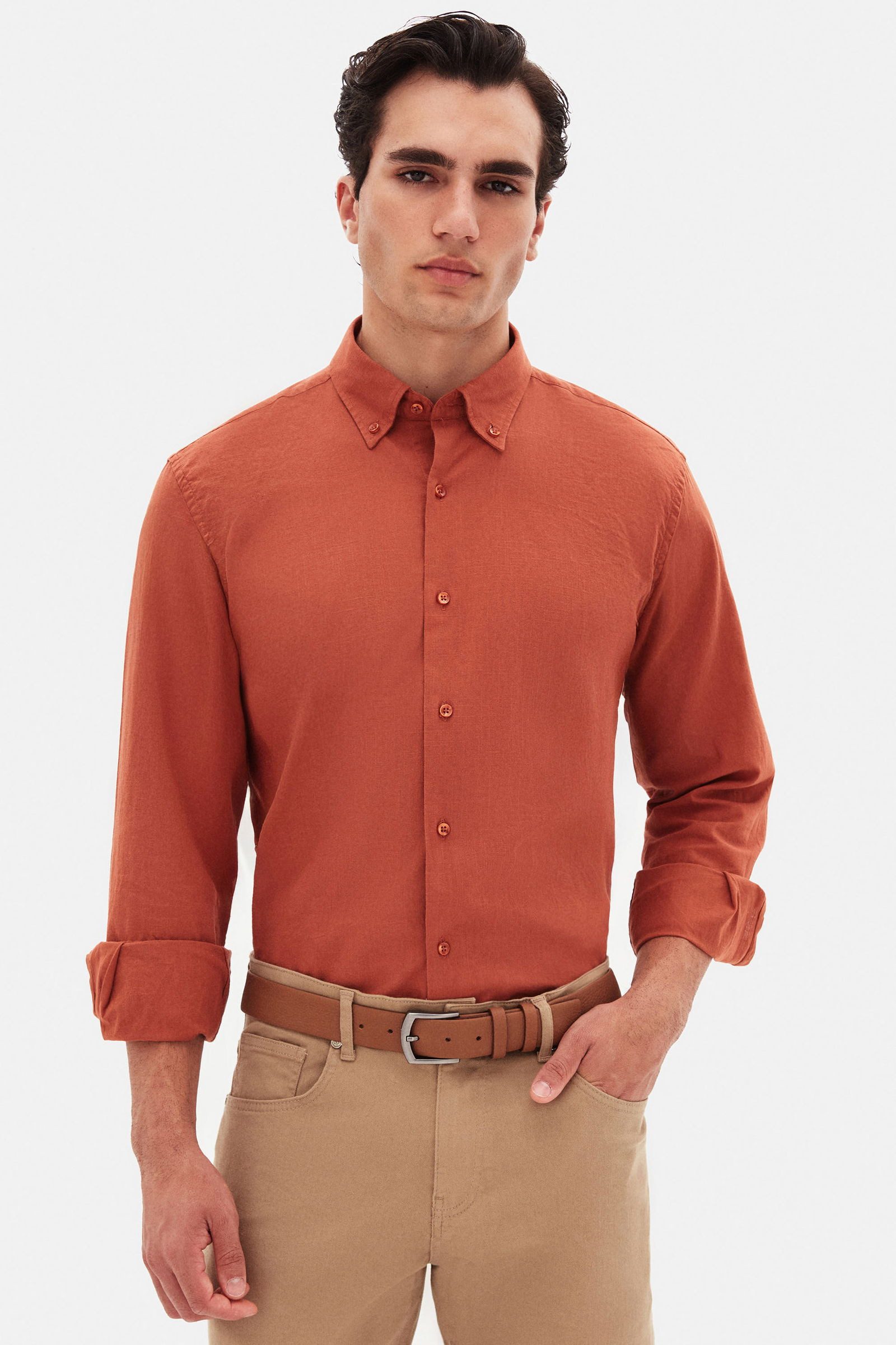 D'S DAMAT Leinenhemd Ds Damat Comfort Button-Down-Kragen Entspannter Schnitt Leinenoptik 10