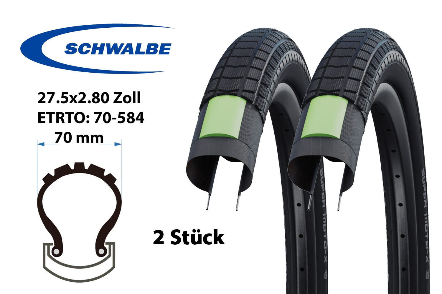Fahrradreifen 2 Stück 27.5 Zoll Schwalbe Super Moto X 70-584 Reifen 27.5x2.8 E-50