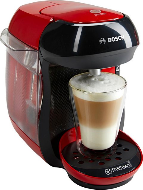 Tassimo Happy Kapselmaschine TAS1003 Kaffeemaschine by Bosch, über 70 Getränke, vollautomatisch, geeignet für alle Tassen, platzsparend, 1400 W, rot
