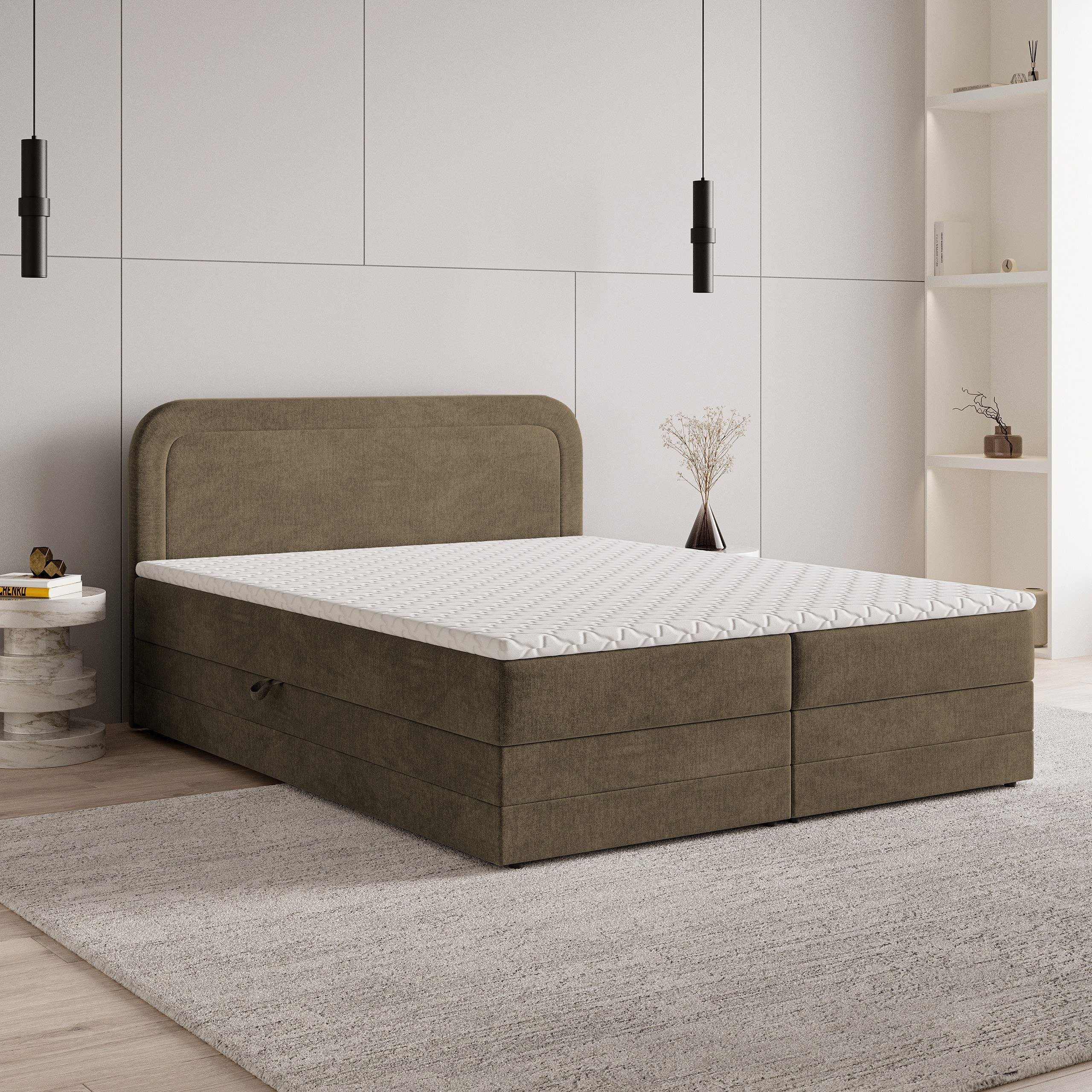 Masseno Boxbett ARMEL 160x200 cm mit Bonell Matratze und Topper, Doppelbett, Polsterbett mit Kopfteil, Boxspringbett