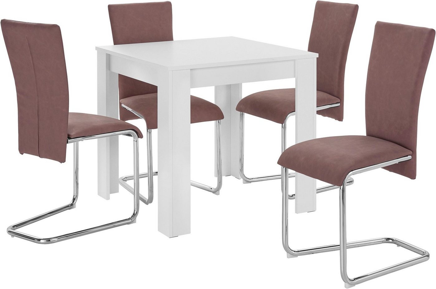 Homexperts Essgruppe »Nick1-Mulan«, (Set, 5-tlg), mit 4 Stühlen, Tisch in weiß, Breite 80 cm-HomeTrends