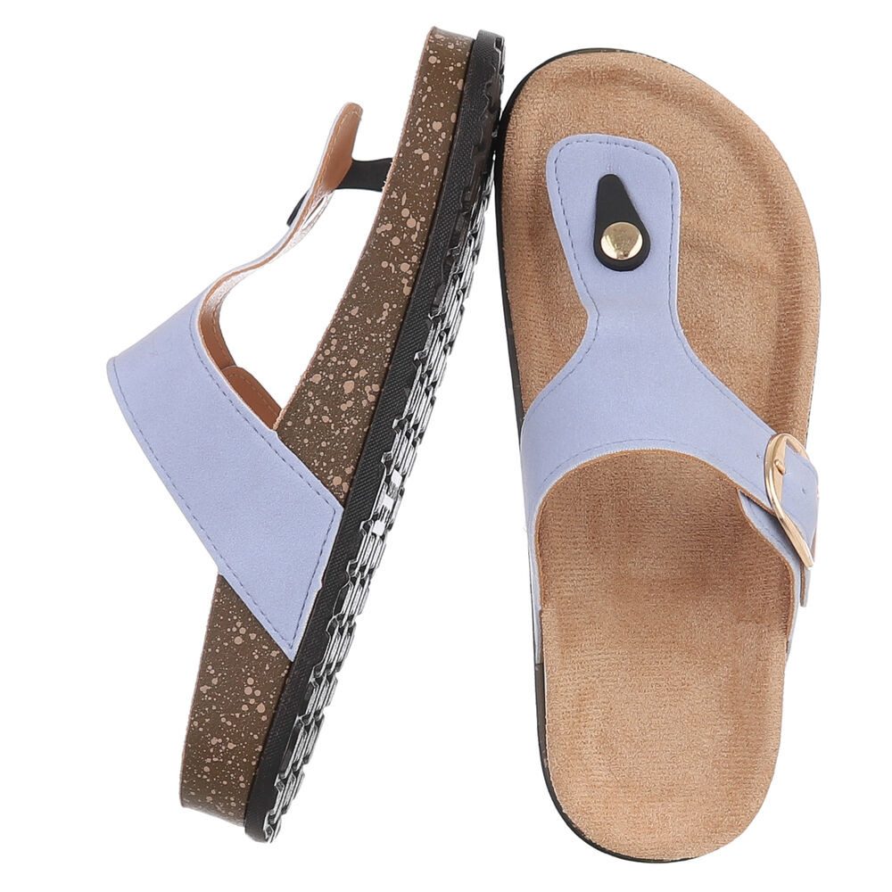 Ital-Design Modische Flip-Flops mit Schnalle für Damen Zehentrenner (91512265) Flach Zehentrenner in Hellblau