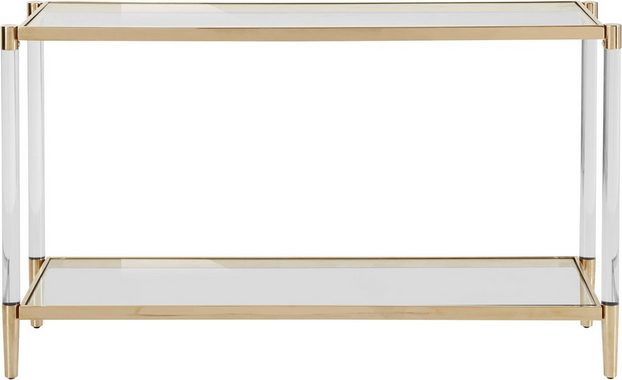 Leonique Beistelltisch »Ceadda«, Konsolentisch mit Glasbeinen und einer Glastischplatte, Breite 130 cm