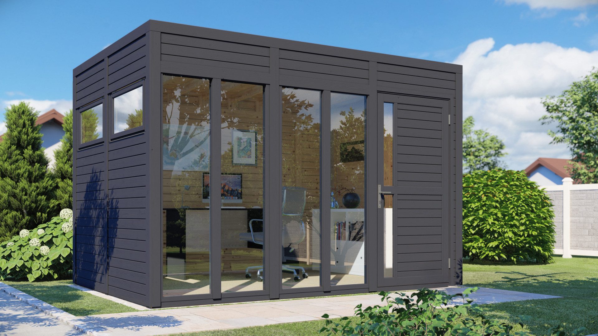 BERTILO Gartenhaus Cubus 3 Office anthrazit Holzhaus