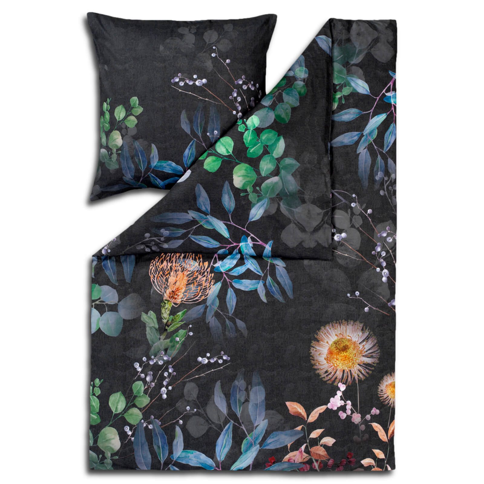 Estella Bettwäsche Midnight 4749 985 Multi, Mako-Satin, 2 teilig, Äste, Zweige, Blätter