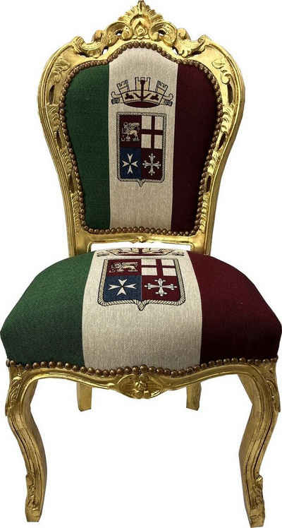 Casa Padrino Esszimmerstuhl Casa Padrino Barock Esszimmer Stuhl Italien / Gold - Handgefertigter Antik Stil Stuhl mit italienischer Flagge - Esszimmer Möbel im Barockstil - Barock Möbel