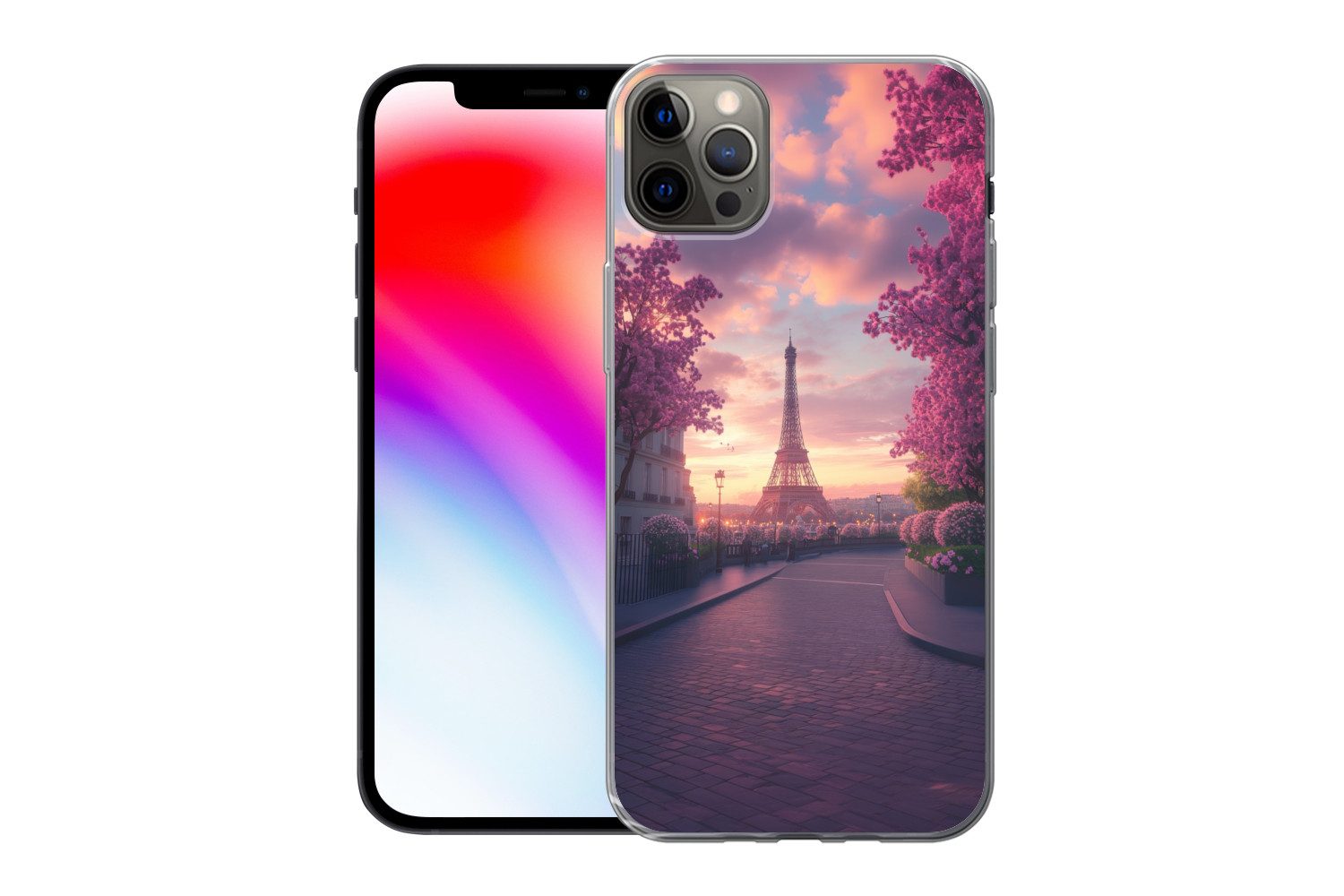 MuchoWow Handyhülle für Apple iPhone 13 Pro Max Eiffelturm - Paris - Rosa, Smartphone-Bumper, Print, Handy Schutzhülle Dünn