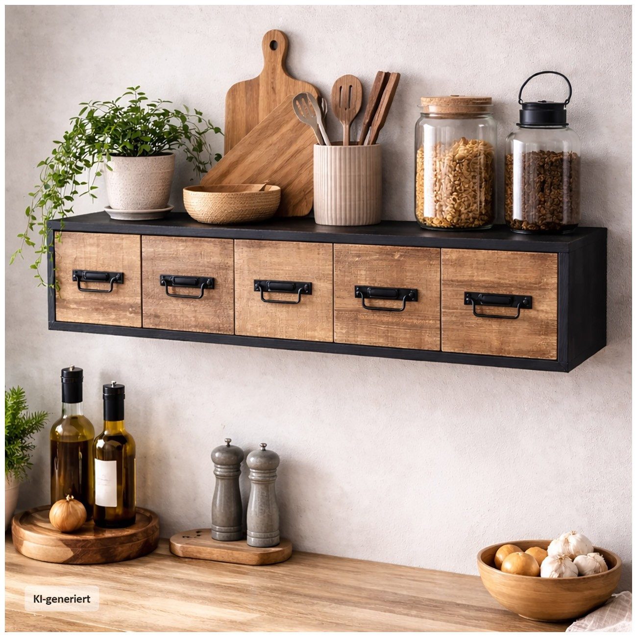 HTI-Living Wandboard Wandregal Industrial mit 5 Schubladen Vintage Wandboard mit Ablage