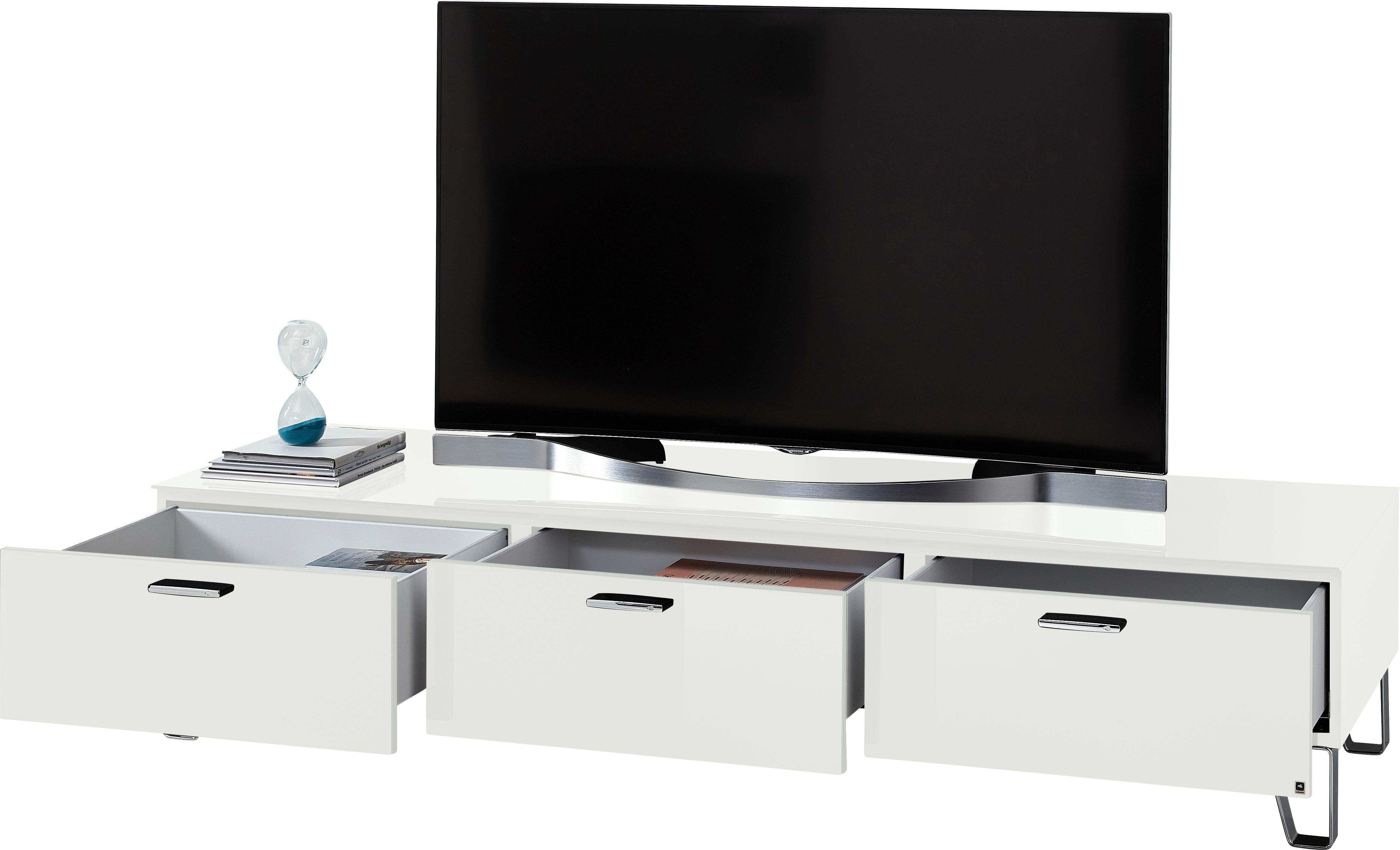 Weiß Glanz Tv-Lowboard Fernsehtisch SABRINA 4 Grau mit 3 Schubladen