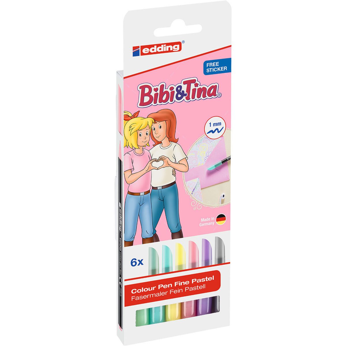 edding Filzstift 1200 Fasermaler Bibi & Tina - 1 mm 6er Etui sortiert Kunststoffetui.