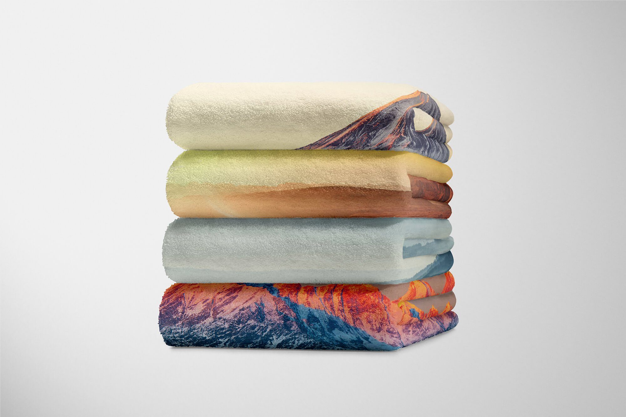 (1-St), Art Strandhandtuch Handtuch Handtuch mit Handtücher Sonnenaufgang, Nebel Sinus Saunatuch Kuscheldecke Baumwolle-Polyester-Mix Berge Fotomotiv