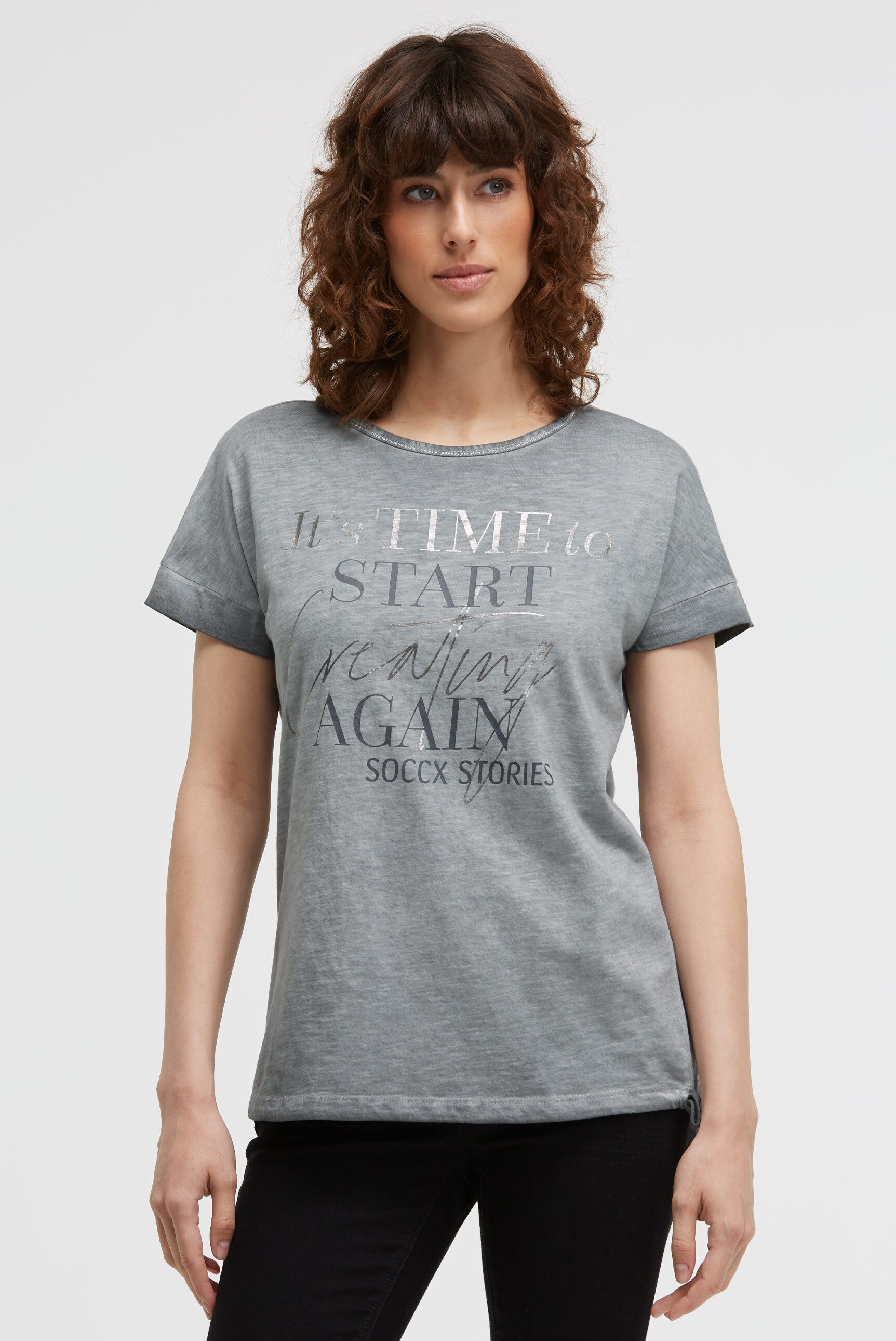 SOCCX Rundhalsshirt mit Bindeband am Saum günstig online kaufen