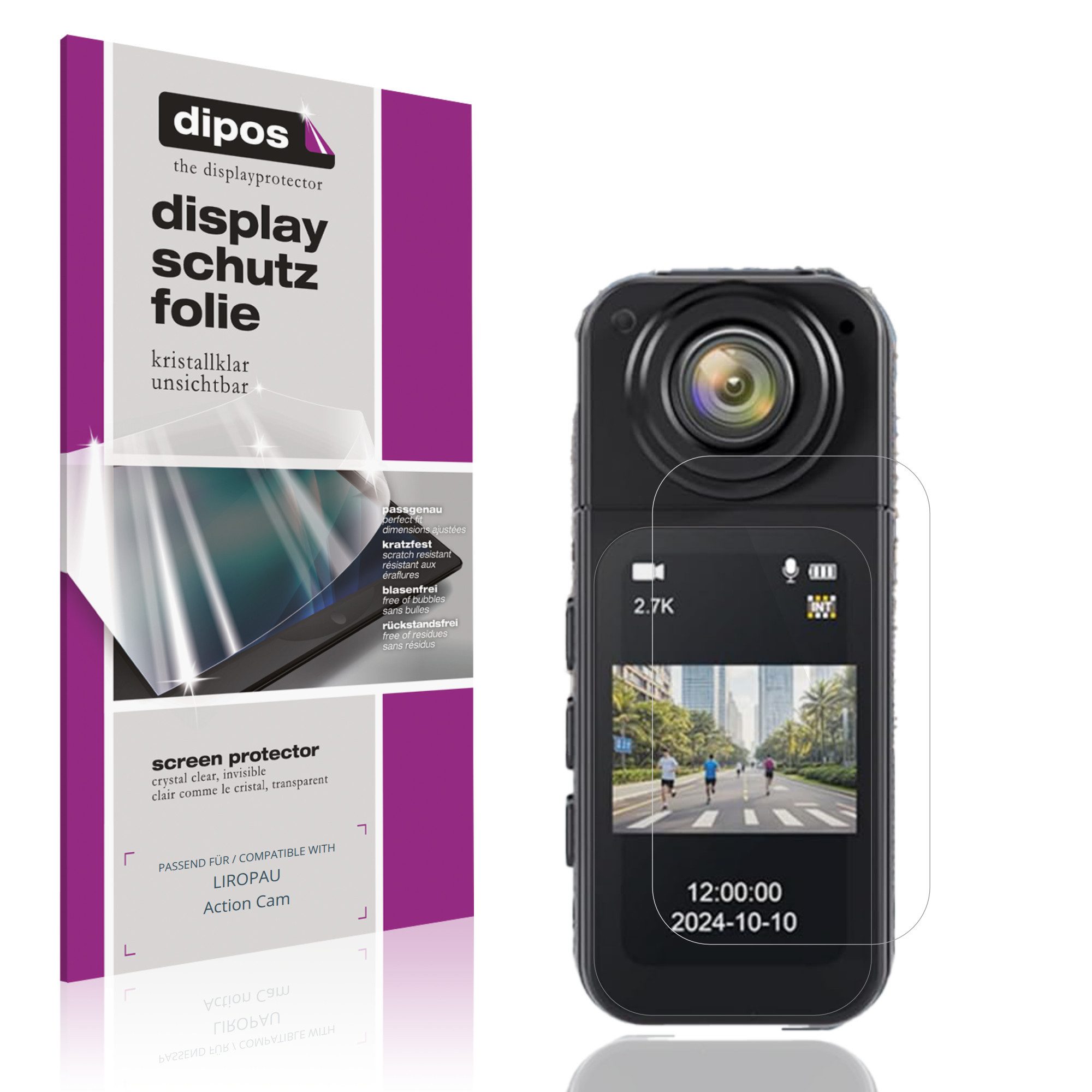 dipos Displayschutzfolie Schutzfolie für LIROPAU Action Cam, 4 Stück, Displayschutz Schutz Folie Made in Germany