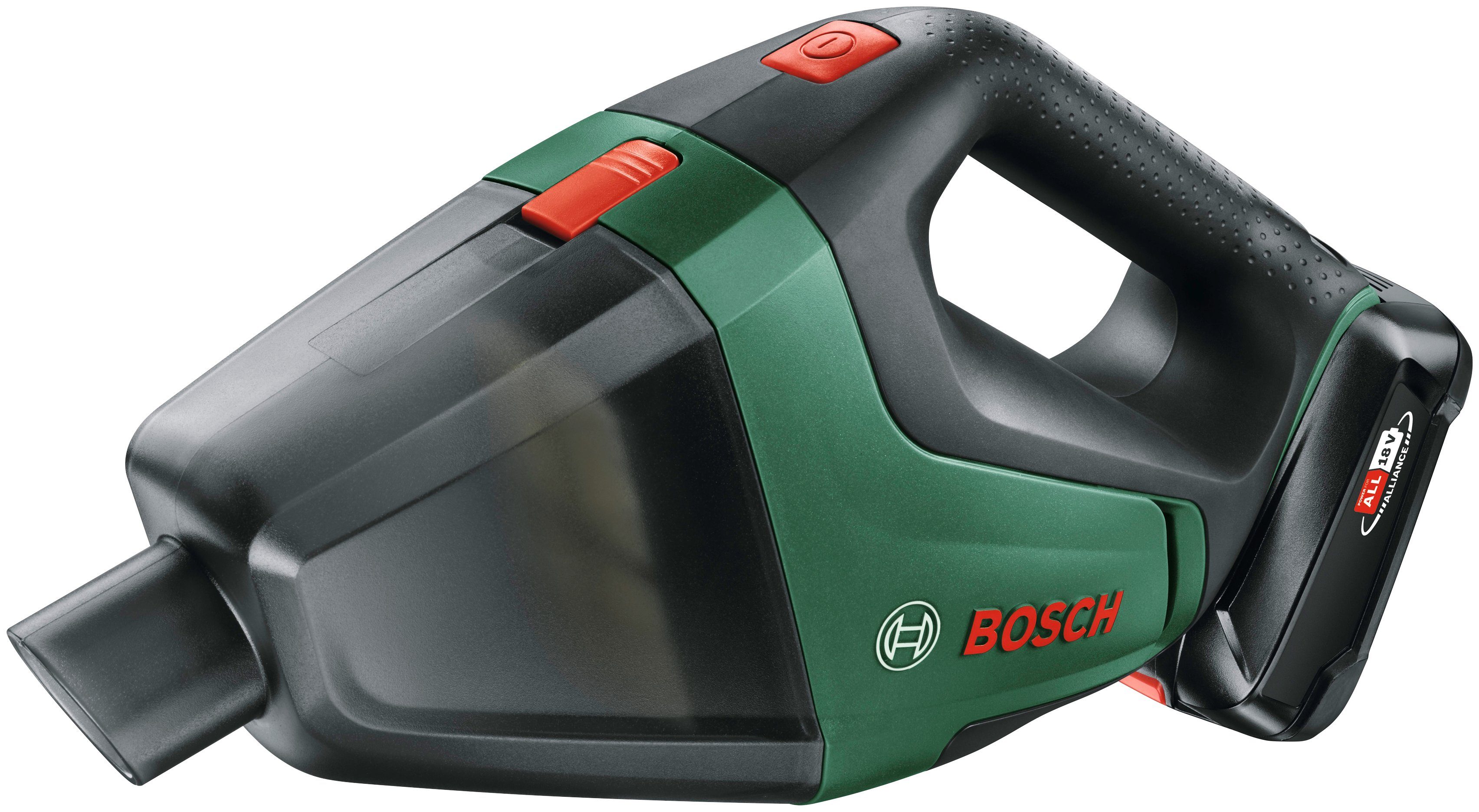 Bosch Home & Ladegerät, mm 18, Garden und Maße: UniversalVac inkl. Akku beutellos, 335x100x175 Akku-Handstaubsauger