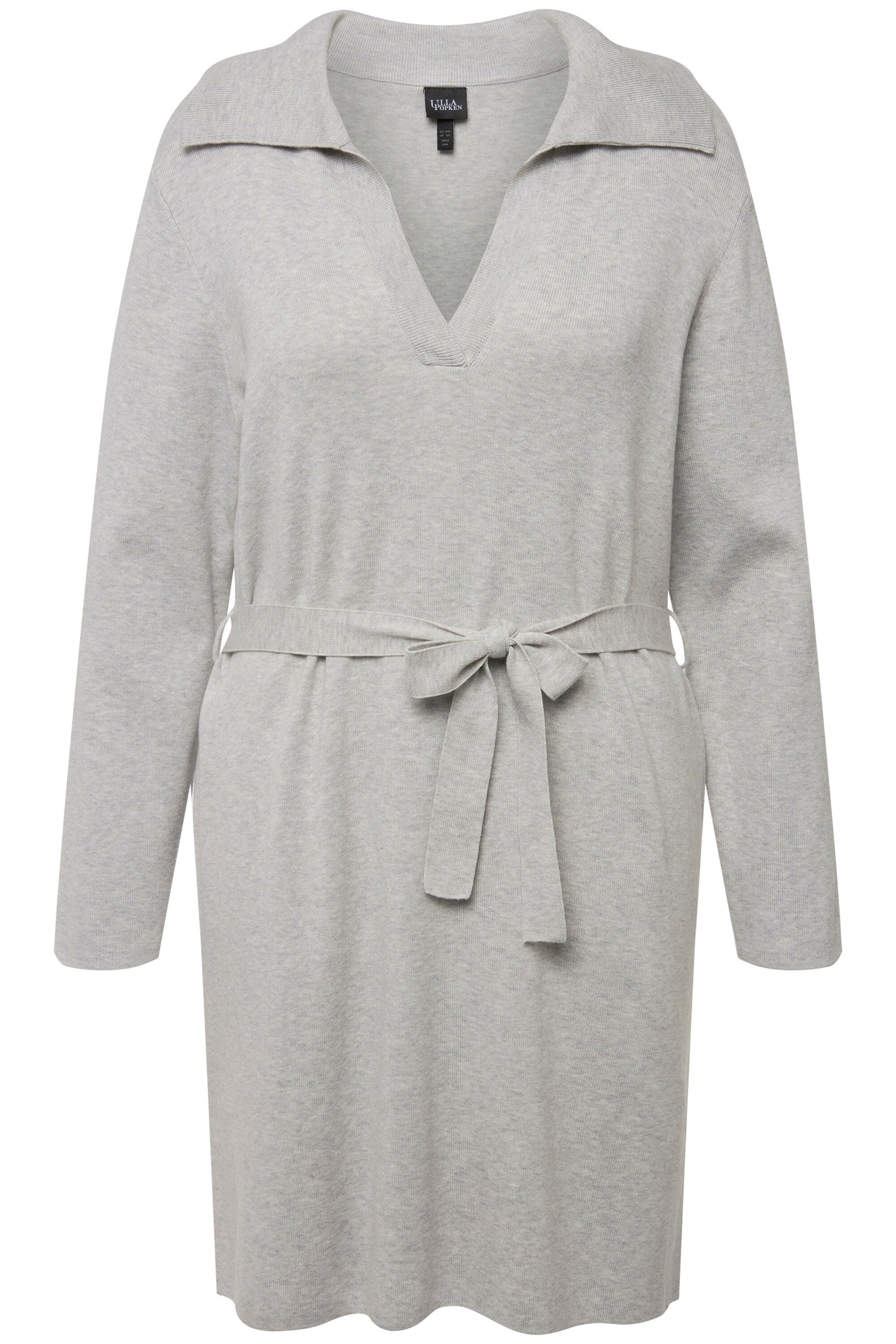 Ulla Popken Jerseykleid Strickkleid Gürtel Hemdkragen günstig online kaufen