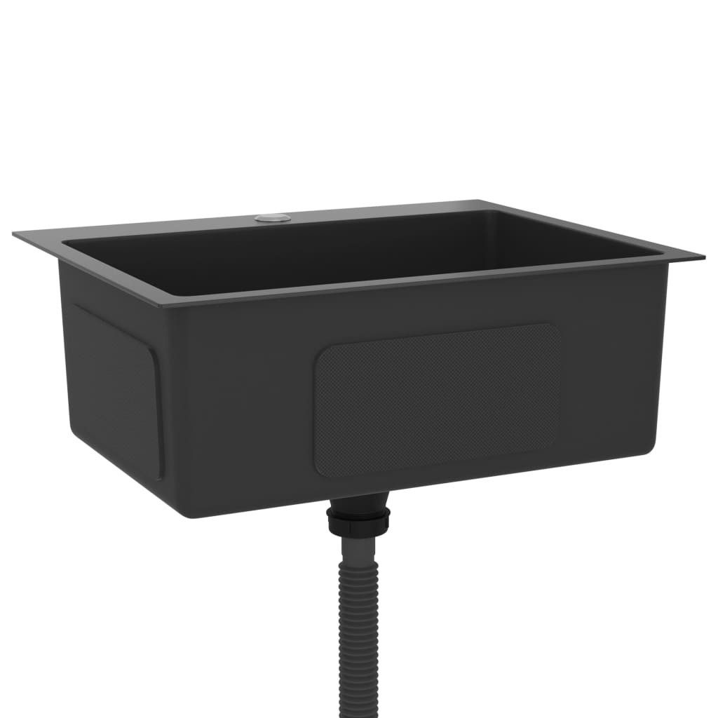 vidaXL Küchenspüle 59 x 44 x 20 cm mit Hahnloch Küche Spülbecken Massive Einbauspüle Sch, 59/44 cm
