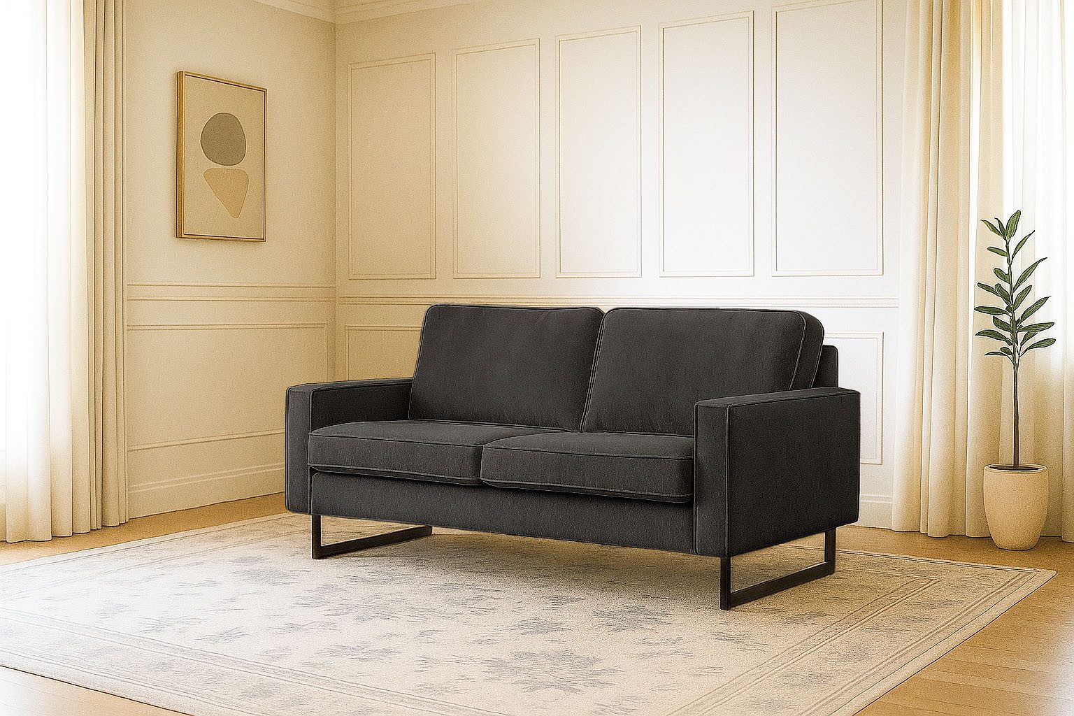 Home affaire 2-Sitzer Pinto, 166 cm, Cord, Chenille, Lederoptik, mit Keder, schwarze Metallfüße, Wellenunterfederung