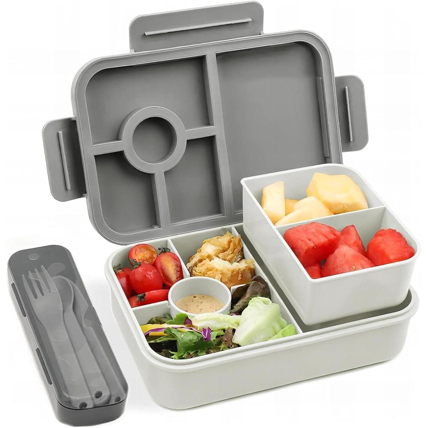 Lunchbox Brotdose Kinder 1300ml Auslaufsicher 5 Fächer Bento BPA frei Grau