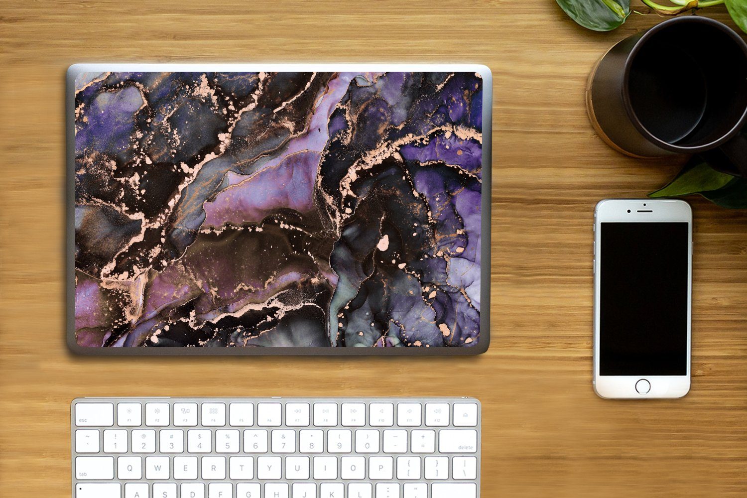 Thumbnail - MuchoWow Laptop-Aufkleber Marmor - Gold - Rosa, (1tlg), Laptop Folien Cover, Aufkleber, Sticker, Schutz vor Kratzern, 30...