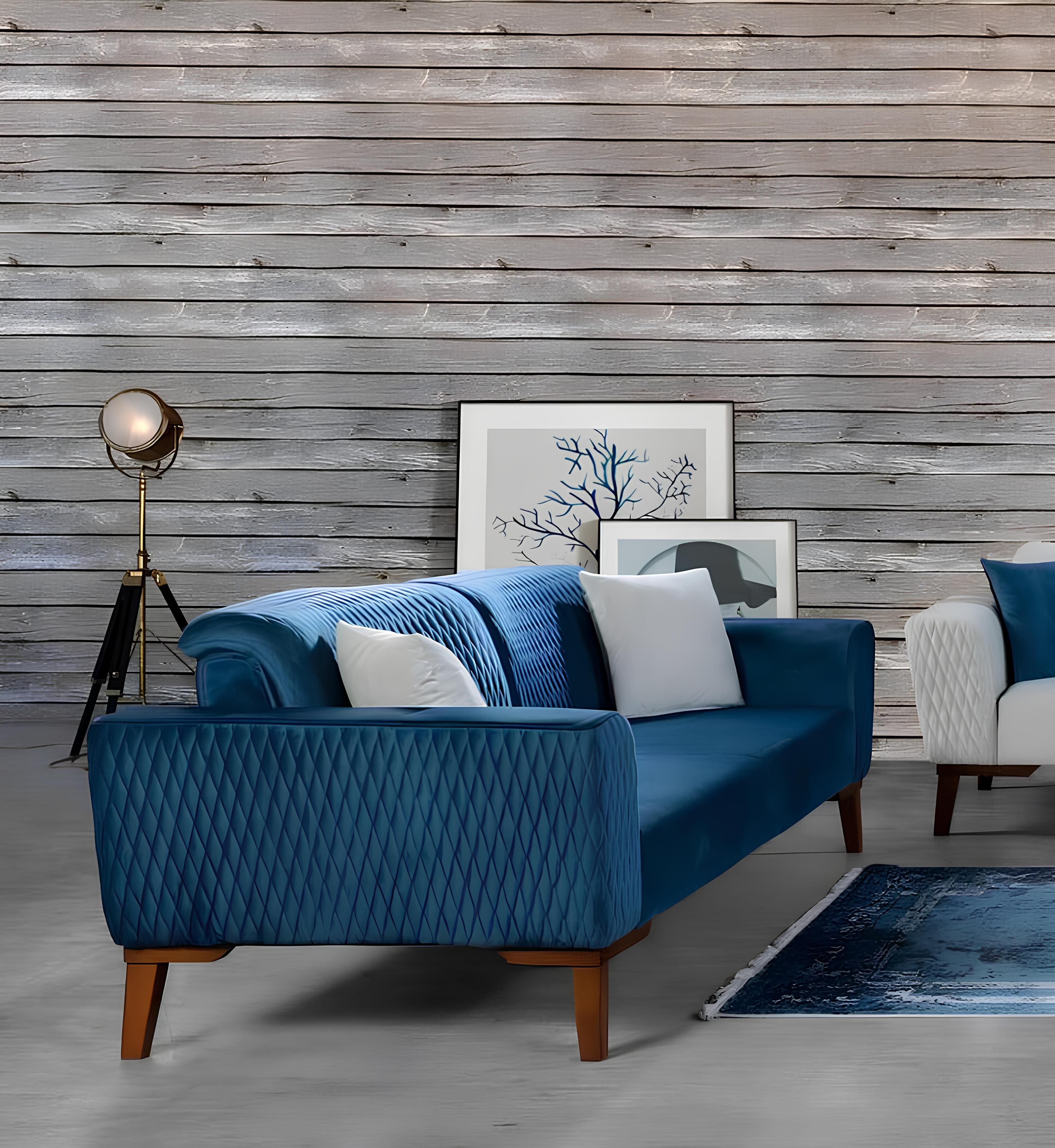 Xlmoebel 3-Sitzer Babyblaue Samt Couch für elegantes Wohnzimmerdesign, 1 Teile, Made in Europa