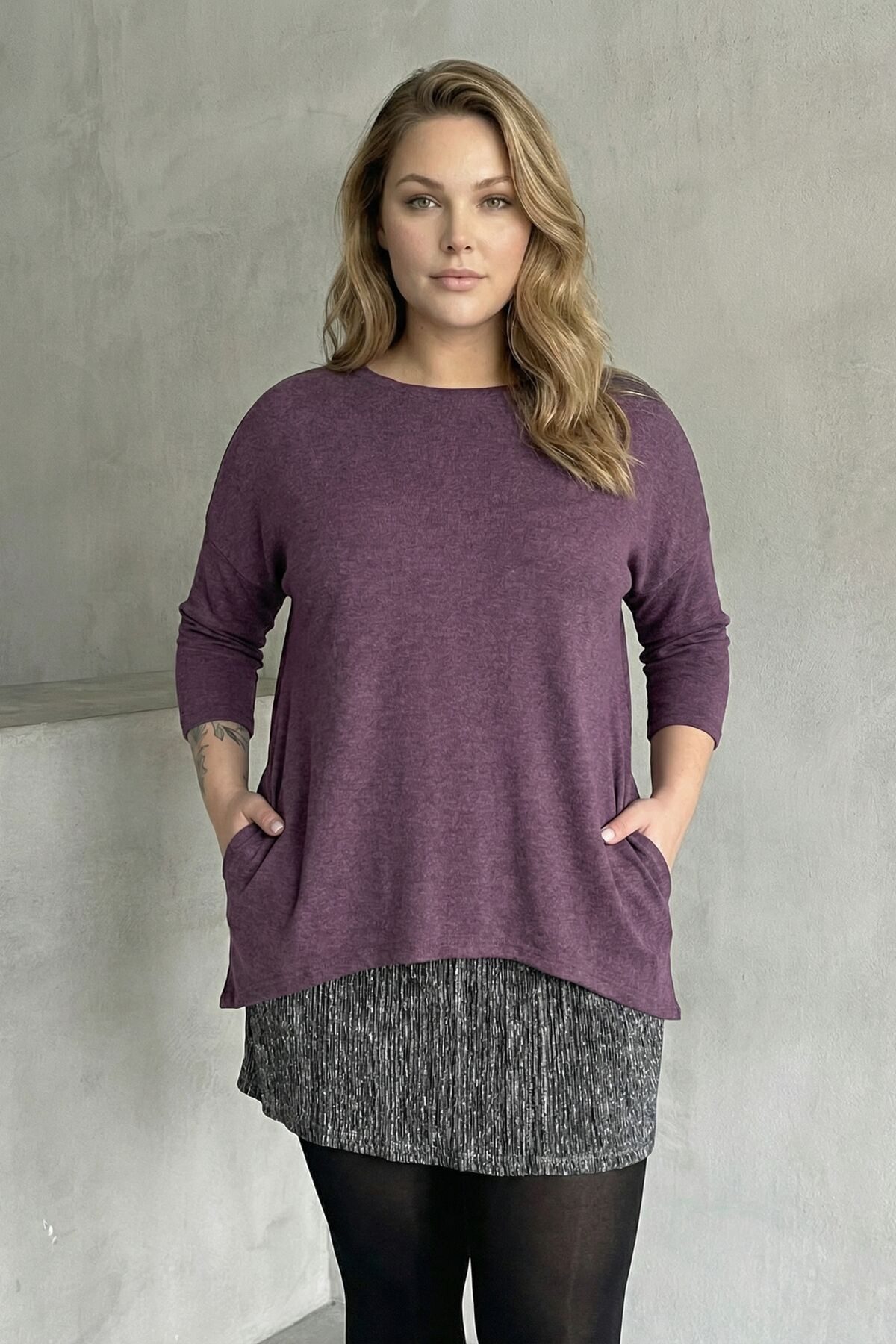 Stil Diva Blusentop Rock in Übergröße mit Tülldetails, langärmelige, dünne Bluse