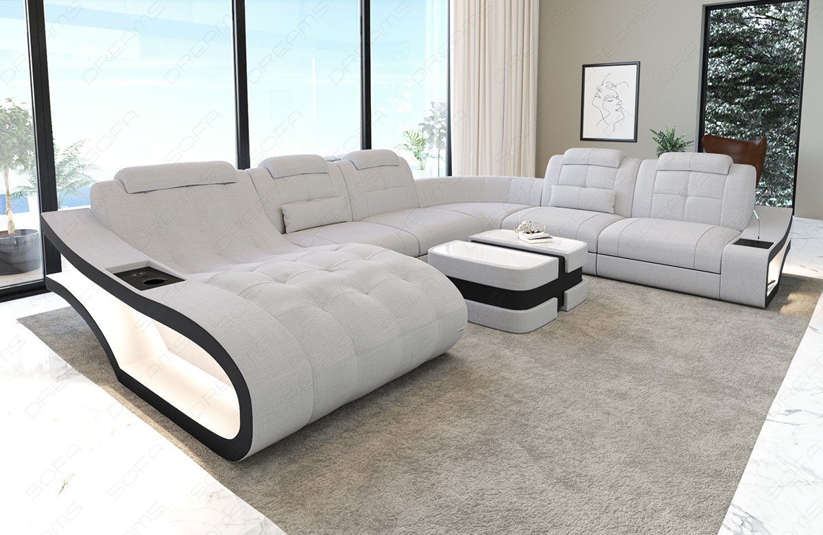 Sofa Dreams Wohnlandschaft Polster Stoffsofa Couch Elegante H XXL Form Stoff Sofa, wahlweise mit Bettfunktion macchiato-schwarz