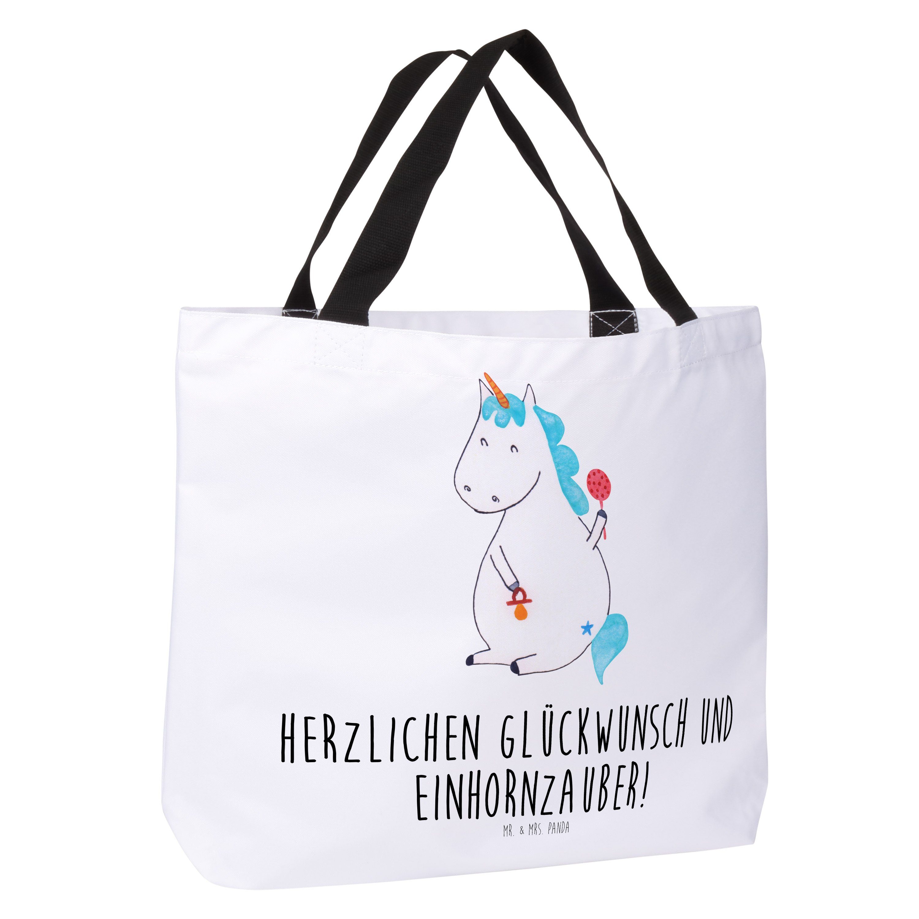 - Panda Mr. Party, Shopper & - Unicorn, Einhorn (1-tlg) Mrs. Weiß Strandtasche, Baby Geschenk, Einhorn