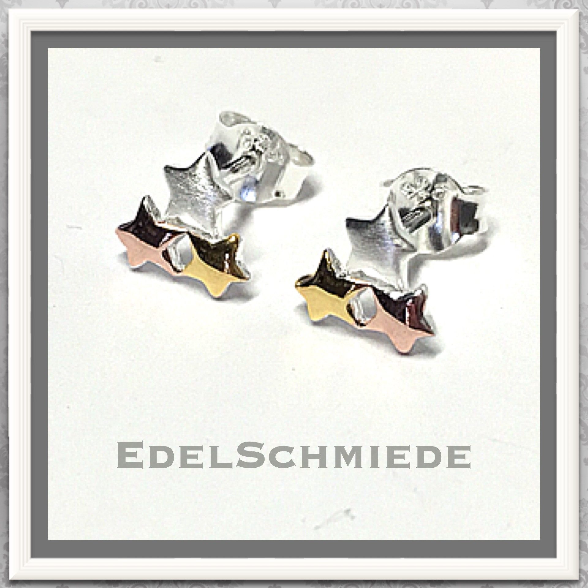 Ohrstecker-Set kleine Ohrstecker tricolor 925 Silber mit Sternen