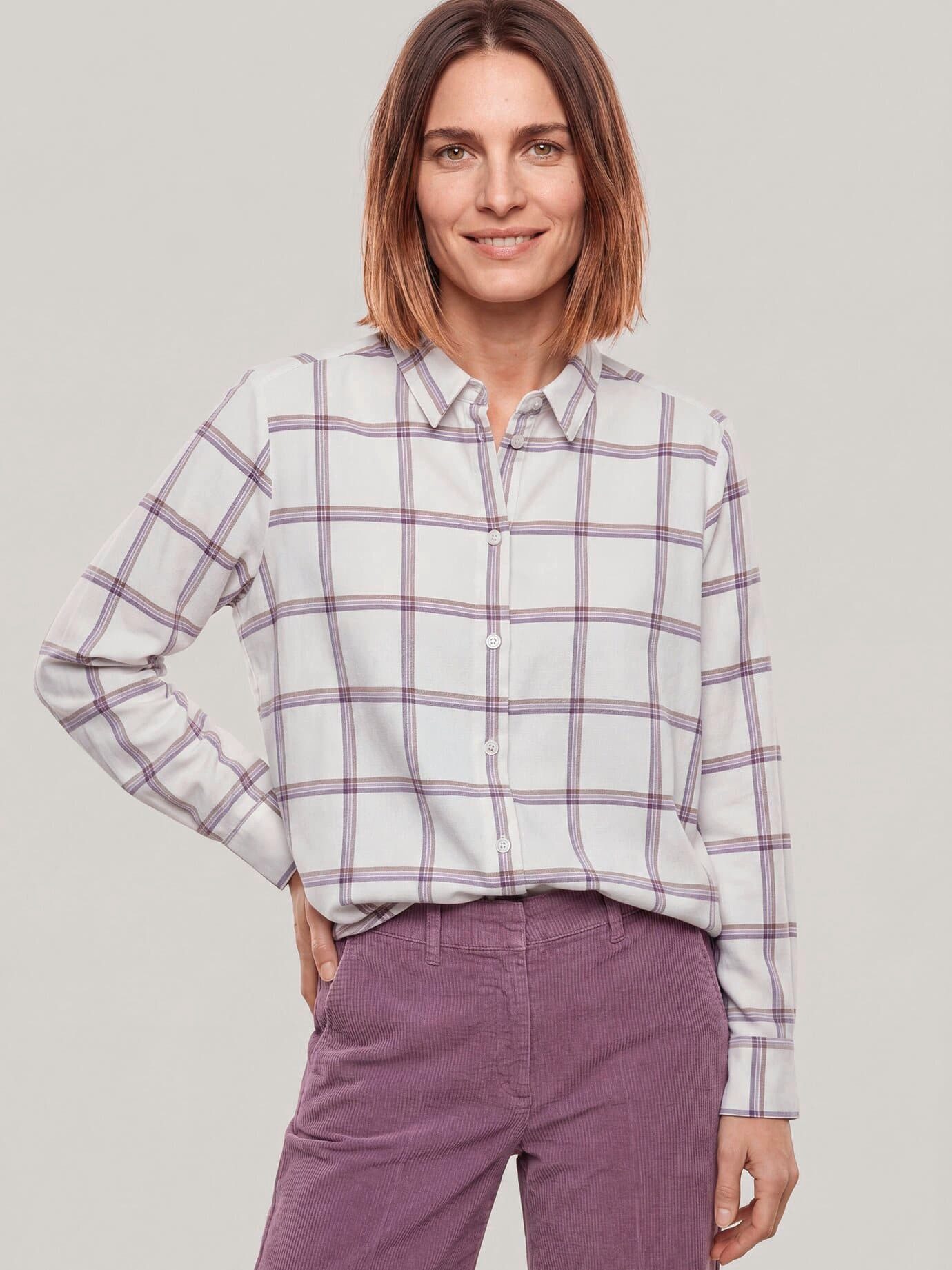 Walbusch Hemdbluse Damen Hemdbluse aus Softflanell Blusenkragen Langarm, klassisch, pflegeleicht, atmungsaktiv, wärmend