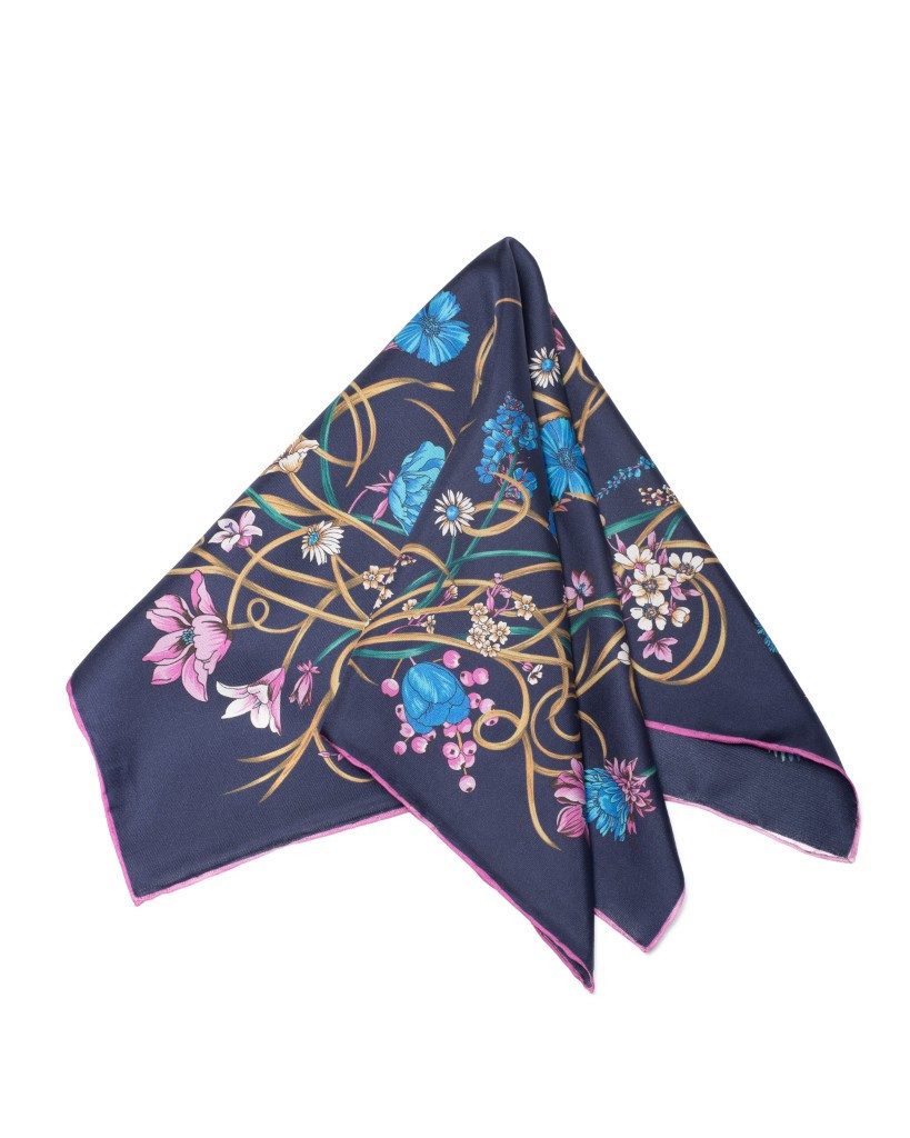 MayTree Seidentuch handrolliert aus Twill-Seide, 53x53 Royal Garden dunkelblau, (Stück), 100% Seide