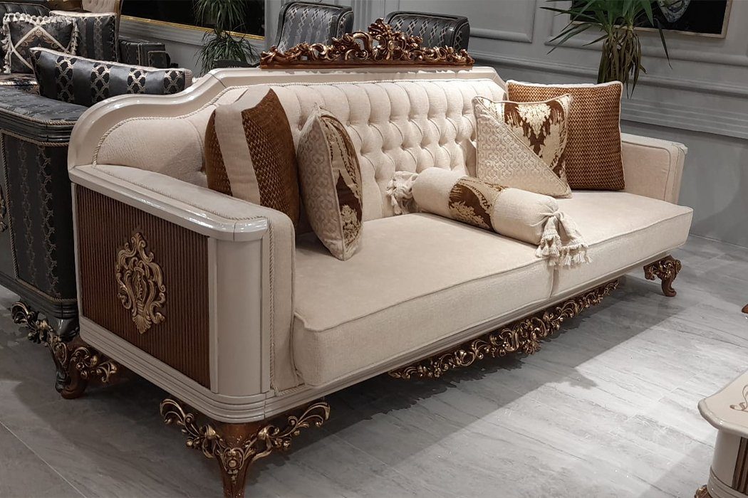 JVmoebel Sofa, Beiger luxus Dreisitzer Chesterfield Design Sofa Gold Neu
