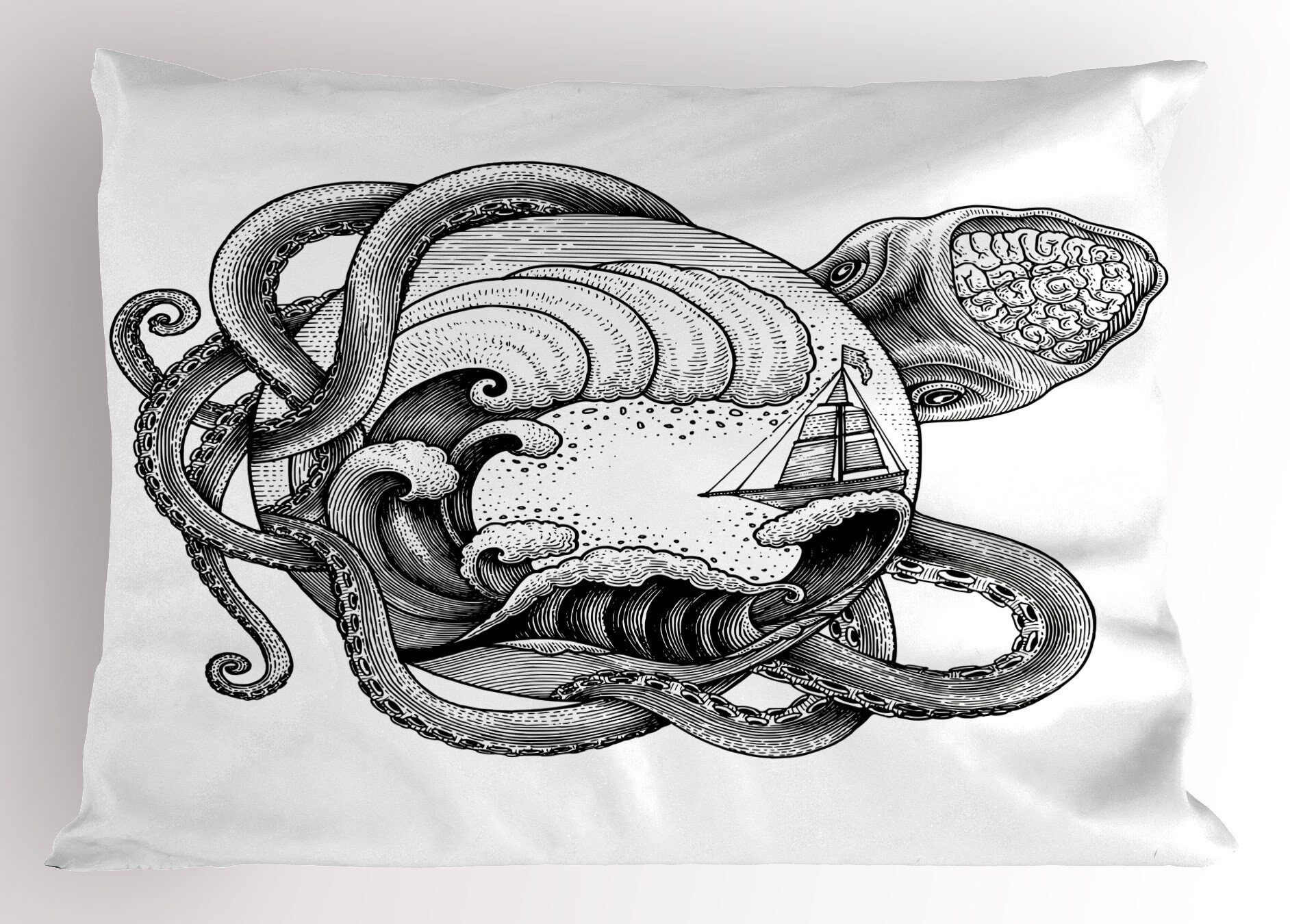 Kissenbezüge Dekorativer Standard King Size Gedruckter Octopus Nautical (1 Kissenbezug, Vintage Zusammenfassung Stück), Tattoo Abakuhaus