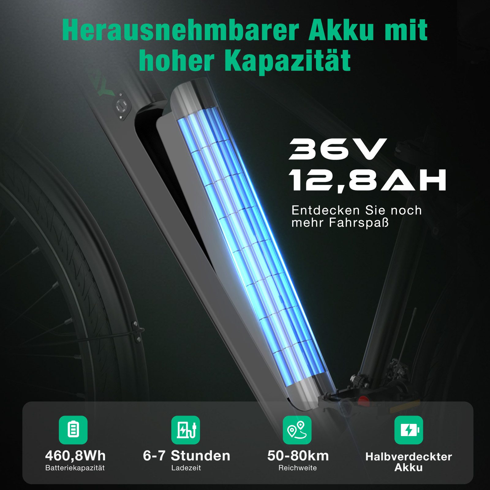 HITWAY E-Bike Cityrad, Trekkingrad, Mountainbike Elektrofahrrad 27.5 Zoll E-Mountainbike, bis zu 50-80km, 21 Gang shimano Schaltwerk, Kettenschaltung, Heckmotor, 460,8 Wh, E-MTB, Pedelec für Damen u. Herren mit APP NFC