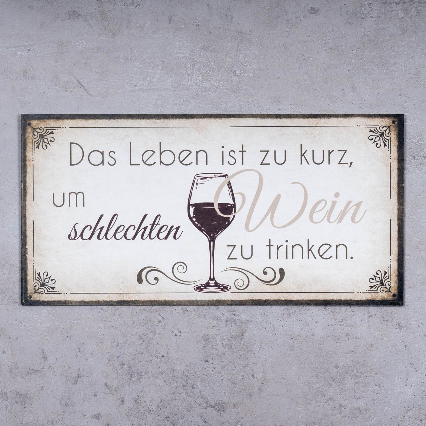 Levandeo® Wandbild, Wandbild 40x20cm Wein Spruch günstig online kaufen