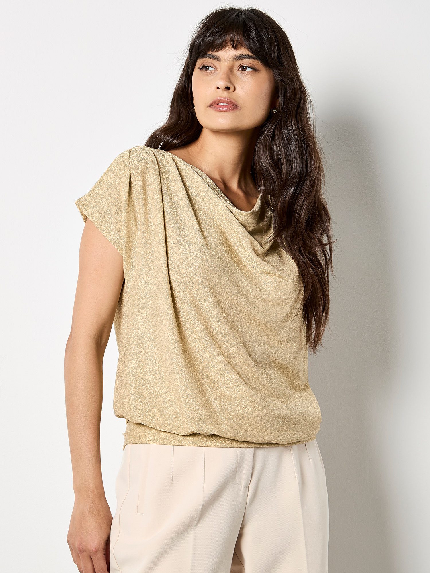Apricot Paillettenshirt Top mit Glitzer
