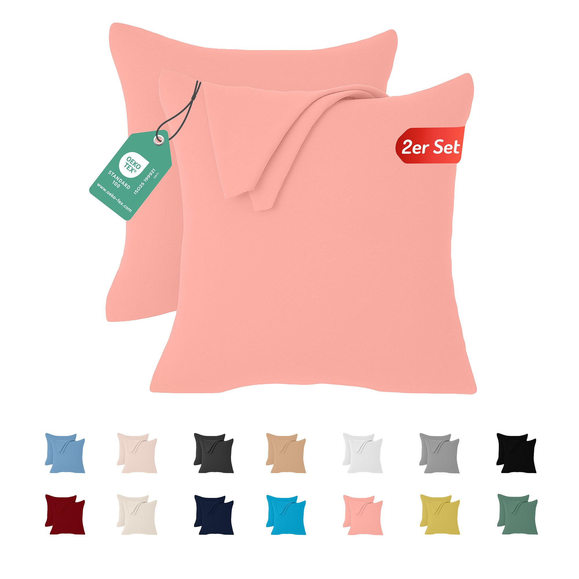 livessa Kissenbezug 2er Set Kissenbezug - Verdeckter Reißverschluss - Kopfkissenbezug, %100 Baumwolle Jersey Stoff 140 g/m², Ultra weich und atmungsaktiv