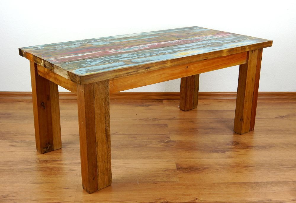 livasia Couchtisch Shabby Chic - 100x50x45cm - Massivholz, recyceltes Bootsholz, Vintage, handgefertigt