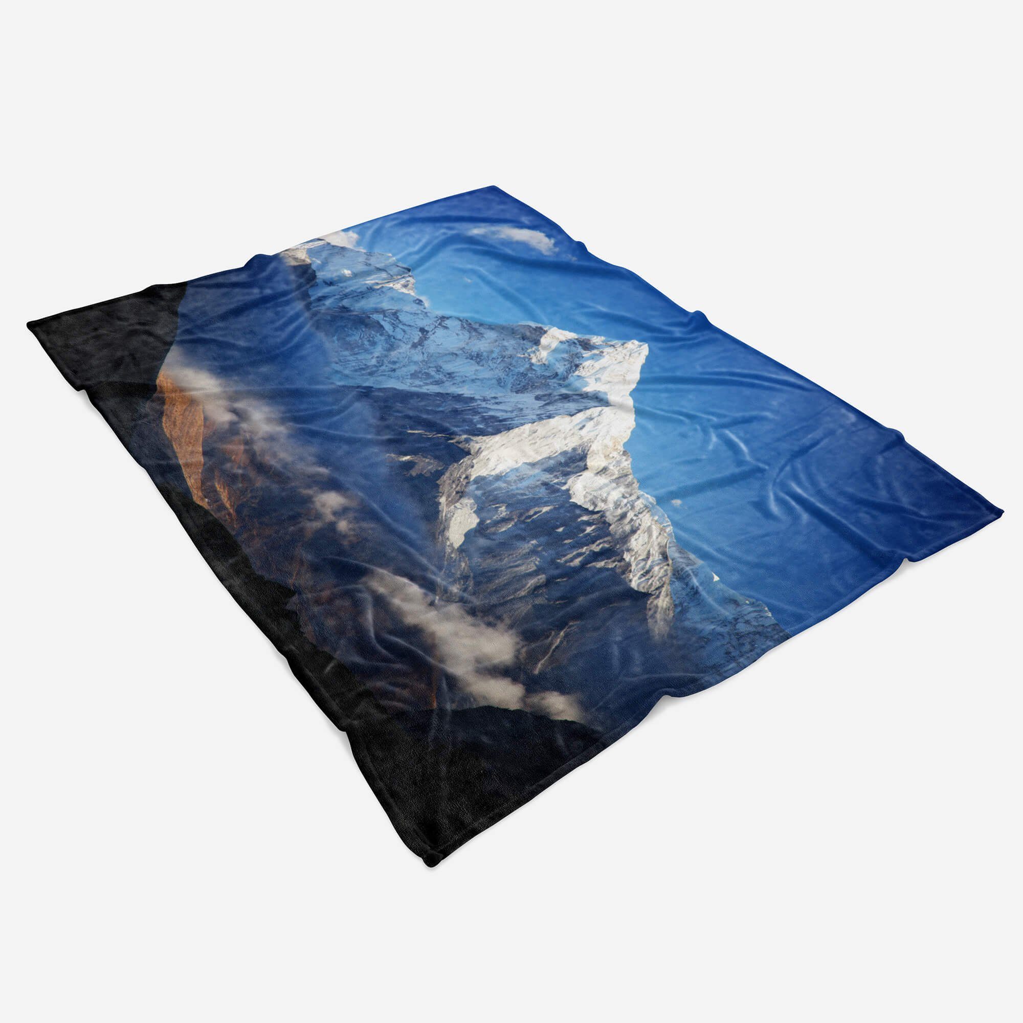 Saunatuch Baumwolle-Polyester-Mix mit Kuscheldecke Handtuch Strandhandtuch Handtuch Schneegipfel Berge Fotomotiv Blau, Handtücher Art Sinus (1-St),