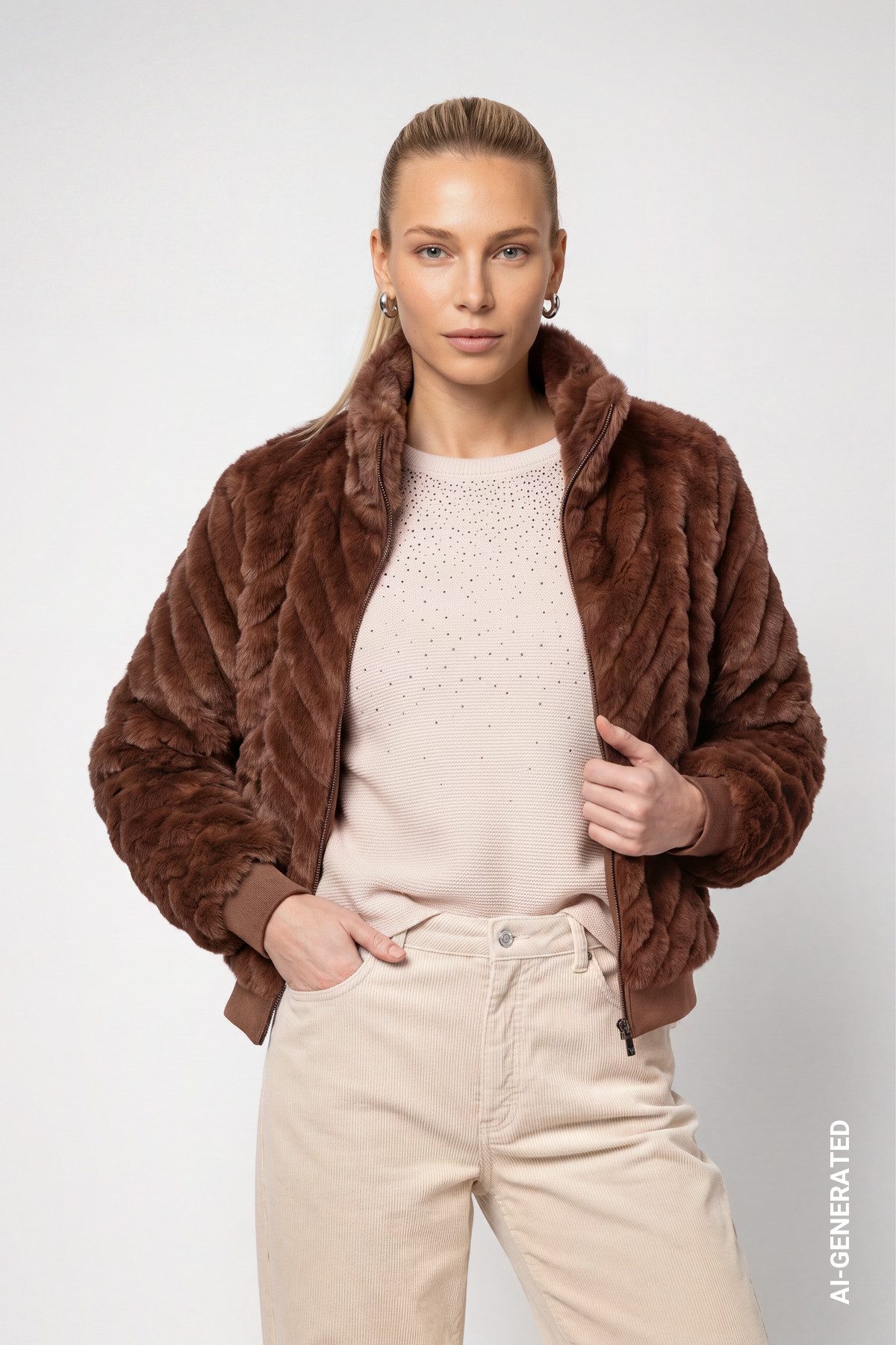 Monari Fellimitatjacke Regular fit mit Stehkragen