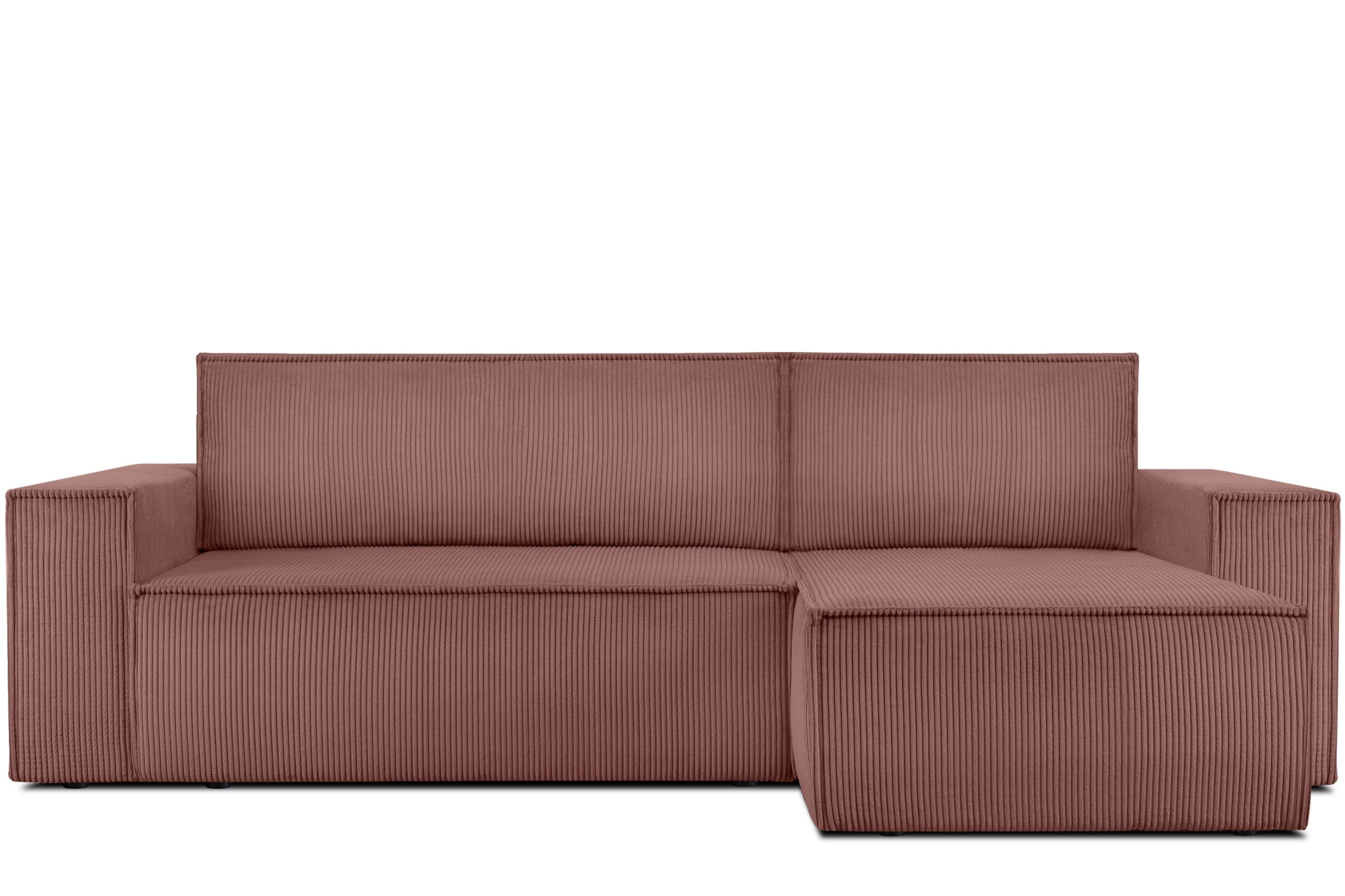 Konsimo Ecksofa NAPI Universal-Ecksofa links rechts, in Pet EU, oder in Friendly der rosa Cord-Stoff hergestellt mit Schlaffunktion