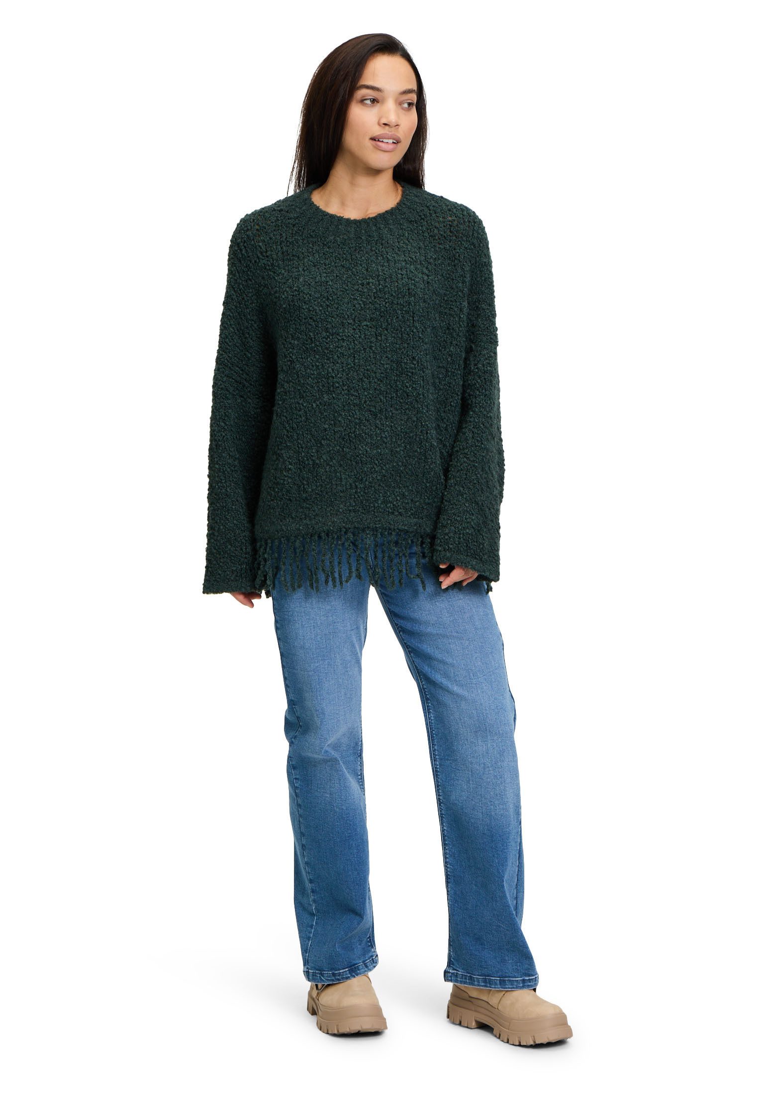 Cartoon Strickpullover Damen mit Fransen (1-tlg) Fransen