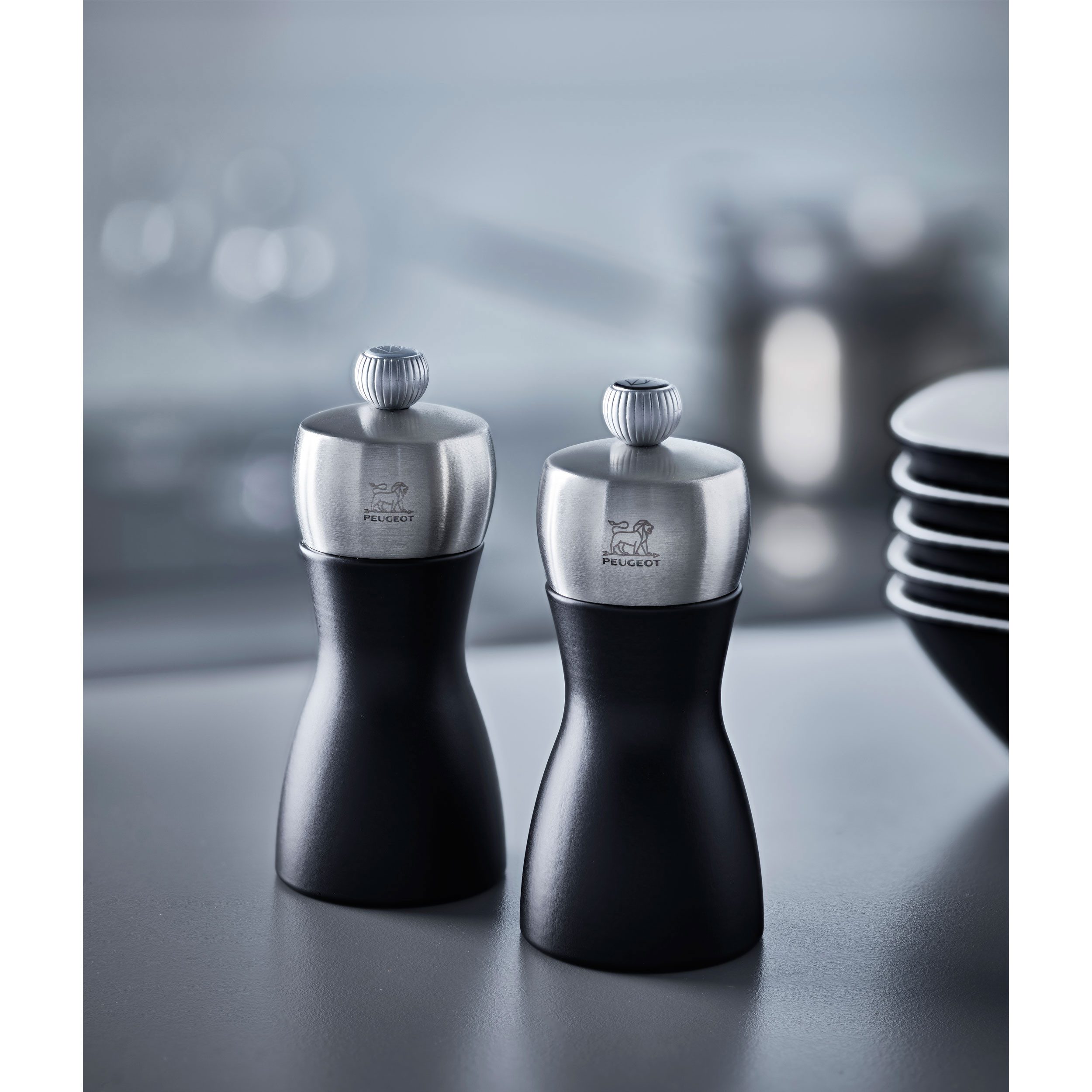 PEUGEOT Salz-/Pfeffermühle FIDJI 12cm Edelstahl Buchenholz Schwarz Manuell Manuell
