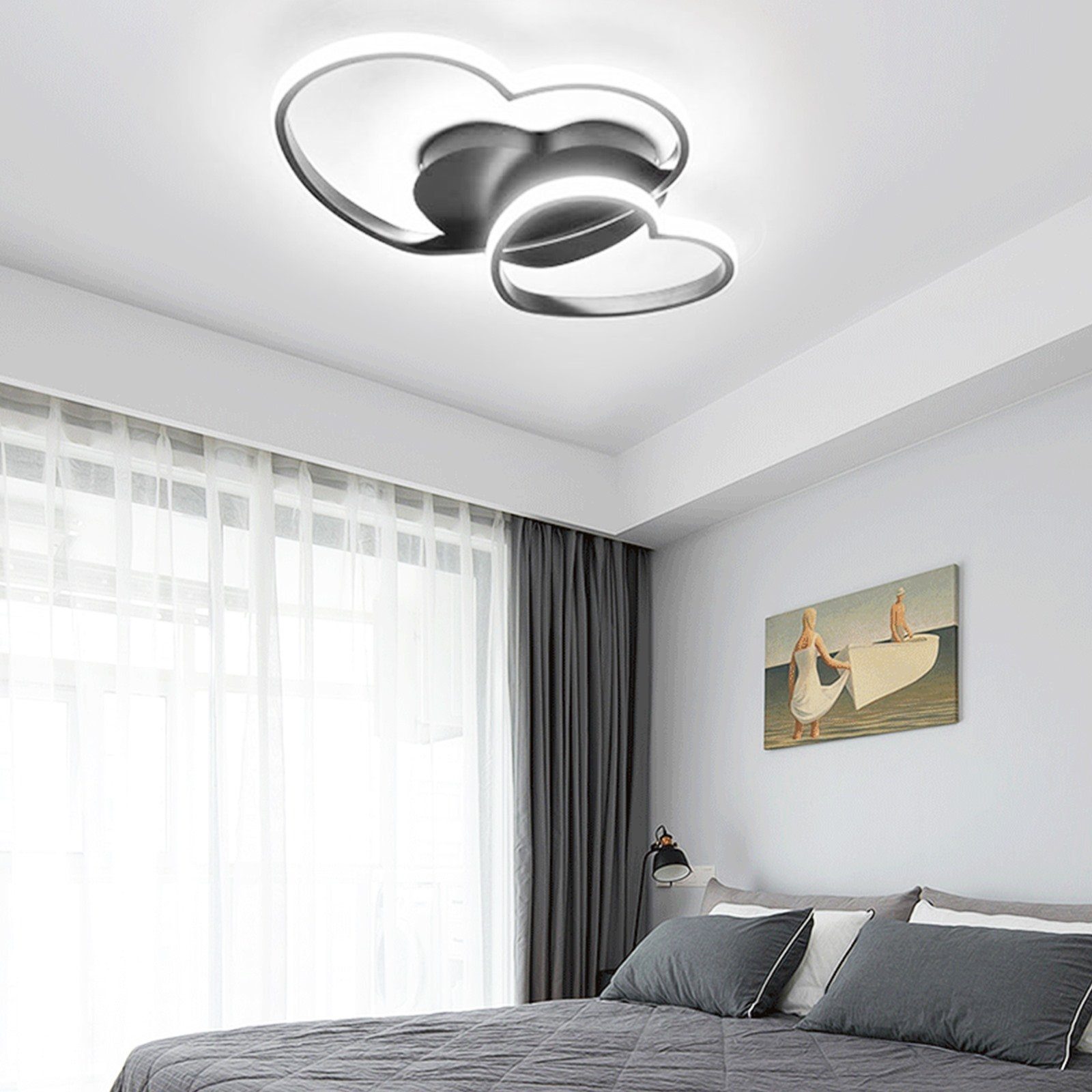 Herzförmig Deckenlampe fest mit Fernbedienung 22W integriert, dimmbar LED Daskoo Dimmbar Deckenleuchten Deckenleuchte LED Neutralweiß,Warmweiß,Kaltweiß, Schwarz stufenlos LED Schlafzimmer,