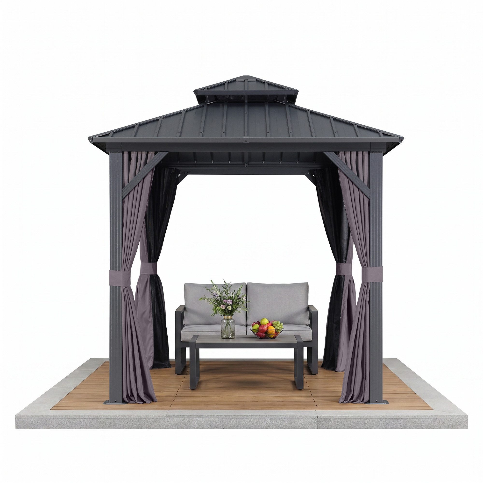 PURPLE LEAF Pavillon Günstiger Gartenpavillon, (1 Pavillon, mit Vorhängen und Moskitonetz), Wasserdicht, UV-beständig, Privatsphärenschutz