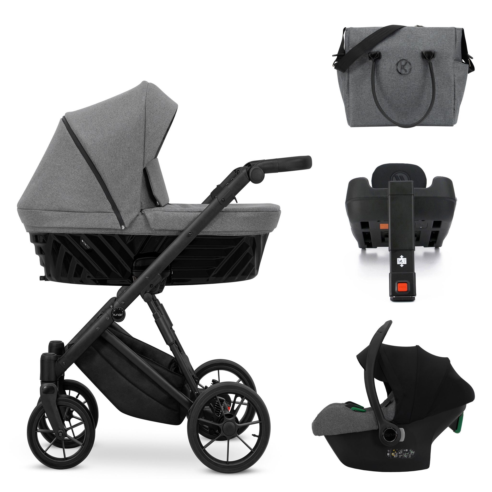 Kombi-Kinderwagen Invento 5 in 1 inkl. Sportsitz, Autositz und Iso Base in 9 Farben