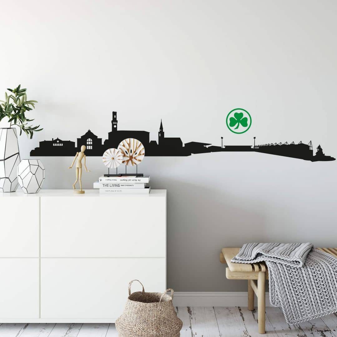 Greuther Fürth Wandtattoo Fußball Wandtattoo SpVgg Greuther Fürth Skyline schwarz Kleeblatt Glück grün, Wandbild selbstklebend, entfernbar