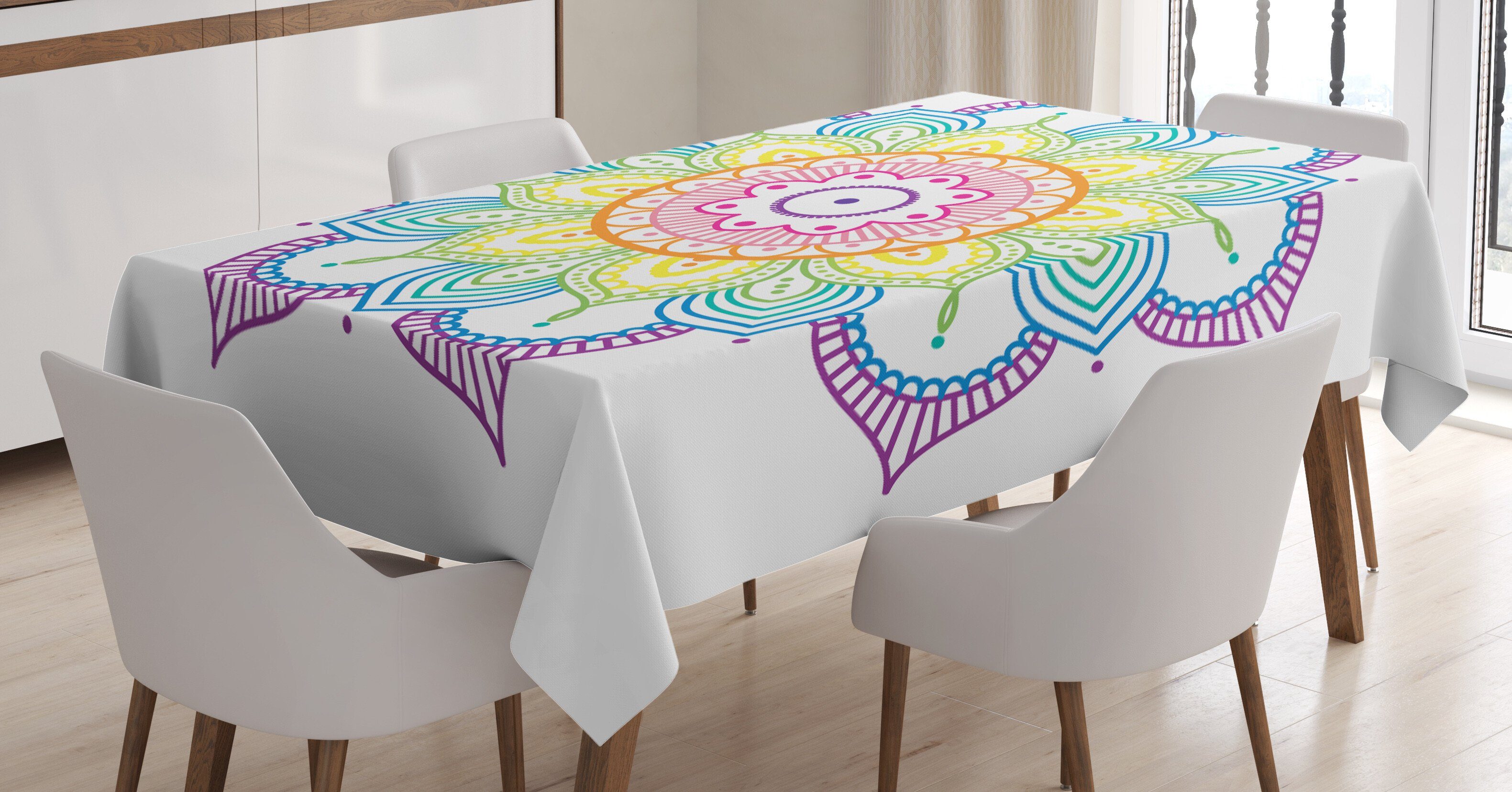 Abakuhaus Tischdecke Farbfest Waschbar Für Außen Klare Regenbogen-Mandala Punkte Farben, Waagen und den Bereich geeignet
