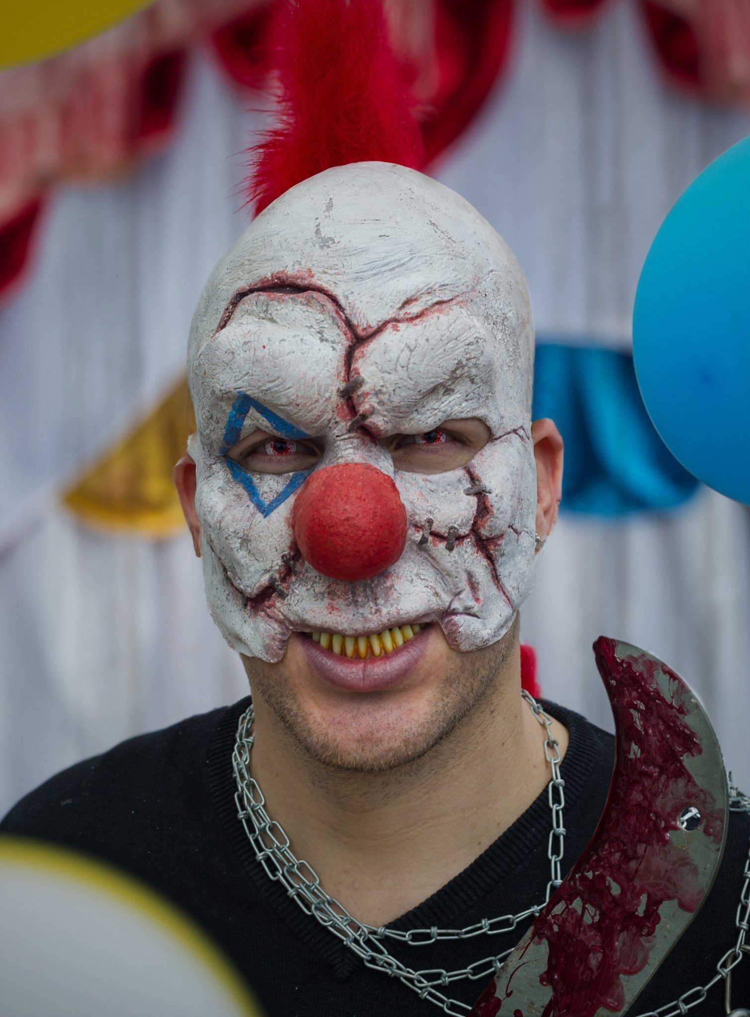 Wizardo Verkleidungsmaske Vernarbte Clown Maske für Karneval Faschingskostüm, Grausame Horrorclownmaske aus Latex für Halloween und Gruselevents